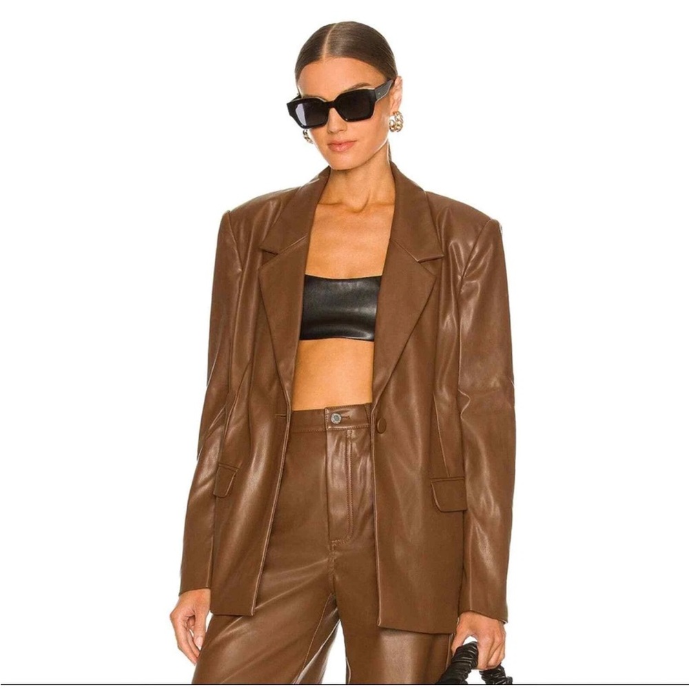 WeWoreWhat Chocolate Brown Faux Leather Blazer size large